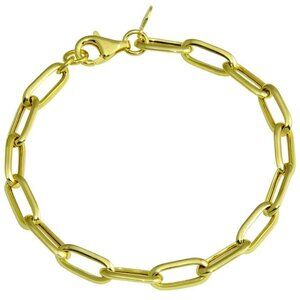 14K YELLOW GOLD OVER 925 STERLING SILVER PAPER CLIP DESIGN BRACELET / 7'' LONG